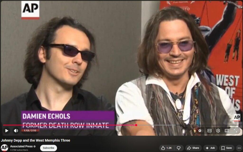 Tattooed "Brothers", Depp and a previously death-row convicted West Memphis 3 Killer